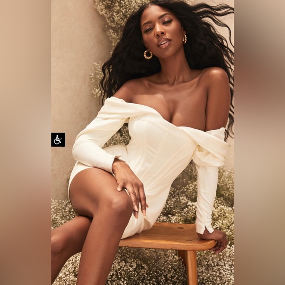 House of CB Arista Satin Corset Mini Dress Ivory Size Medium - Picture 2 of 15